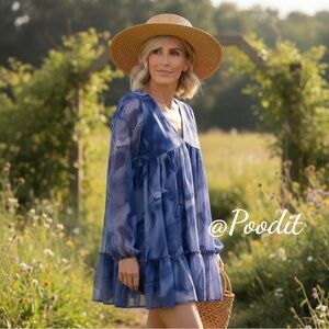 PEACH LOVE CALIFORNIA Purple swirl flare sleeve tunic dress S M